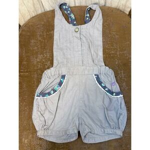 Mother Goose Girls Grey Linen Blend Floral Lace Trim Bubble Romper Size 110 5T